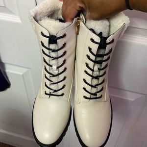 Coach leather boots white with fur at the top